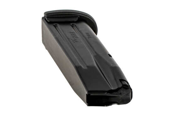 The Sig P250 Compact 15 round magazine features a slick black finish and side witness holes